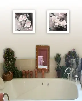 Set Of Two Noir Roses 5 White Framed Print Wall Art