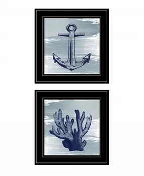 Set Of Two The Beach Coastal 2 Black Framed Print Wall Art