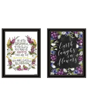 Set Of Two Flowers Make Us Laugh Black Framed Print Wall Art