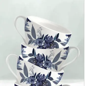 Set Of Two Tea tower with Cups and Sauces White Framed Print Kitchen Wall Art