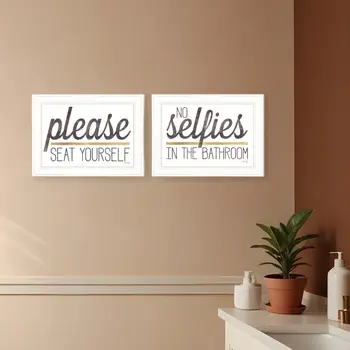 Set Of Two No Selfies When Seated 1 White Framed Print Bathroom Wall Art