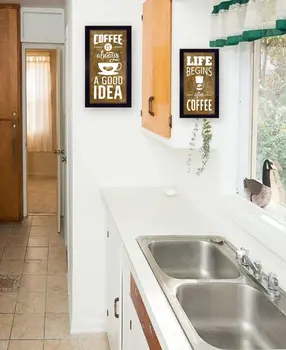 Set Of Two Life Begins and Ends With Coffee Black Framed Print Wall Art