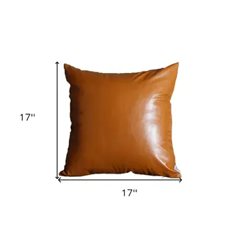 Set of Four 17" Brown Faux Leather Throw Pillows