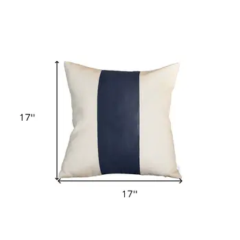 Set Of Four 17" X 17" Navy Blue and Ivory Faux Leather Zippered Pillow Cover