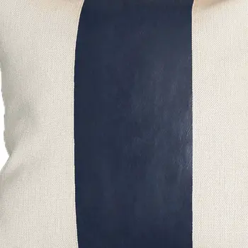 Set Of Four 17" X 17" Navy Blue and Ivory Faux Leather Zippered Pillow Cover