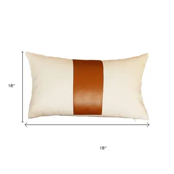 Set Of Four 18" X 18" Brown and Ivory Faux Leather Zippered Pillow