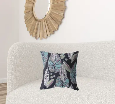 18” Blue Purple Tropical Leaf Zippered Suede Throw Pillow