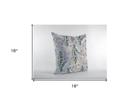16” Blue Purple Tropical Leaf Zippered Suede Throw Pillow