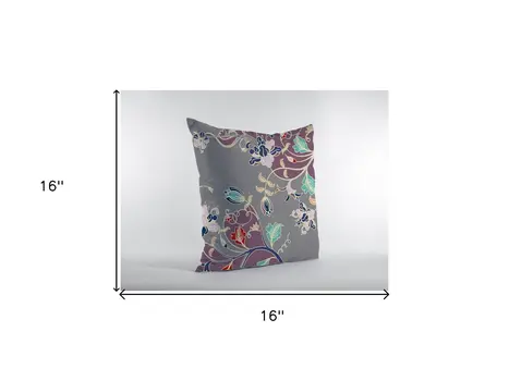 16" Purple Gray Garden Zippered Suede Throw Pillow