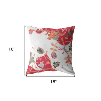 16" Red White Garden Zippered Suede Throw Pillow