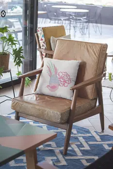18” Pink White Peacock Zippered Suede Throw Pillow