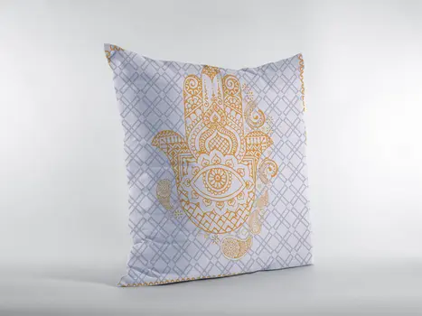 18” Gold Gray Hamsa Suede Zippered Throw Pillow