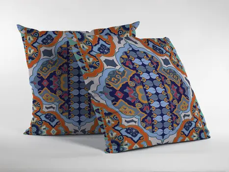 16" Orange Blue Boho Zippered Suede Throw Pillow