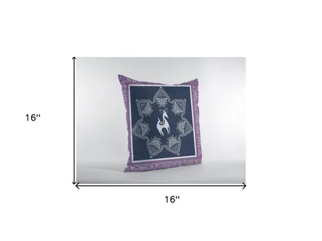 16” Navy Purple Horse Zippered Suede Throw Pillow