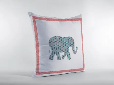 18” Blue Pink Elephant Zippered Suede Throw Pillow
