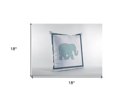 18” Blue White Elephant Zippered Suede Throw Pillow