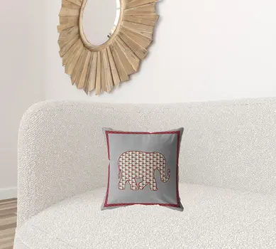 16” Red Gray Elephant Zippered Suede Throw Pillow