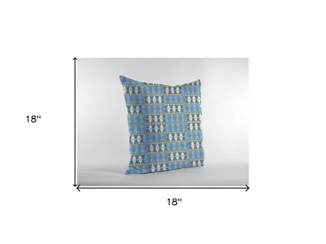 18" Blue Cream Spades Zippered Suede Throw Pillow