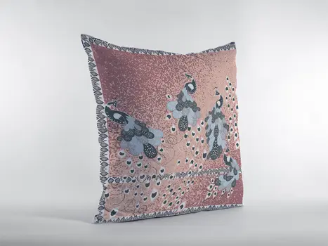 18” Dusty Pink Boho Bird Zippered Suede Throw Pillow