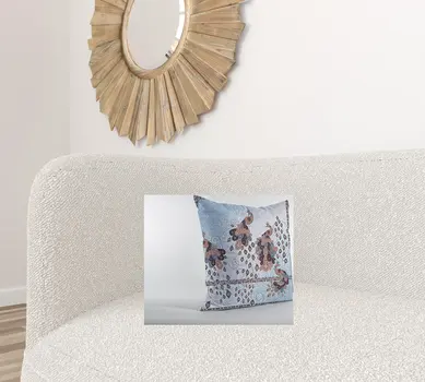16” Blue Brown Boho Bird Zippered Suede Throw Pillow