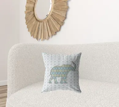 18" Blue Elephant Zip Suede Throw Pillow