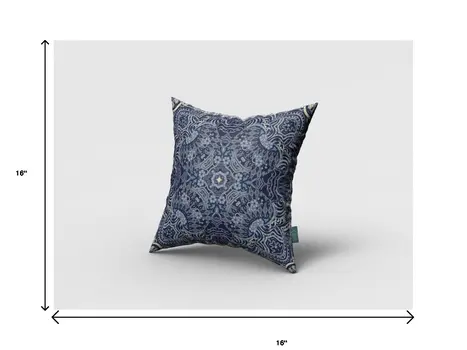 16” Indigo Boho Ornate Zippered Suede Throw Pillow