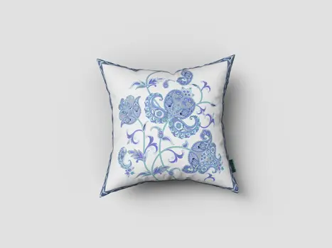 16” Blue White Wildflower Zippered Suede Throw Pillow