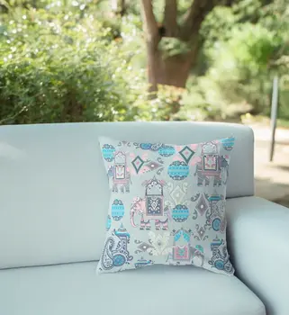 26" Gray Pink Tribal Indoor Outdoor Zip Throw Pillow