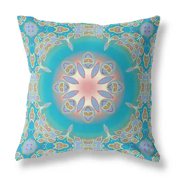 26” Blue Gold Jewel Indoor Outdoor Zippered Throw Pillow