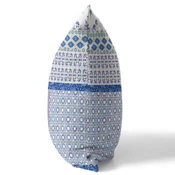 26” Blue Lavender White Patch Indoor Outdoor Zippered Throw Pillow