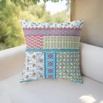 18” White Yellow Patch Indoor Outdoor Zippered Throw Pillow