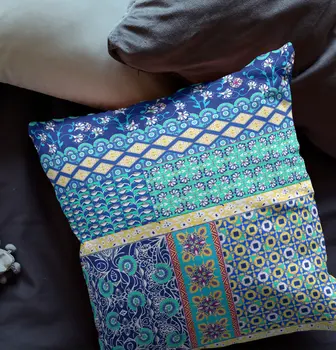 26” Navy Blue Yellow Patch Indoor Outdoor Zippered Throw Pillow