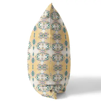 20” Tan Blue Patterned Indoor Outdoor Zippered Throw Pillow