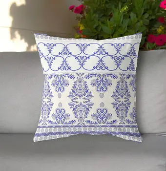 18"x18" Off White And Purple Zip Broadcloth Damask Throw Pillow