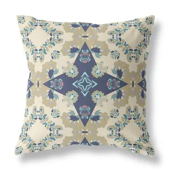 20” Sand Navy Diamond Star Indoor Outdoor Zippered Throw Pillow