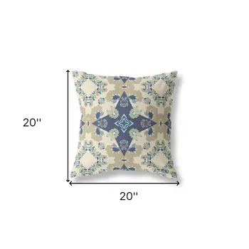20” Sand Navy Diamond Star Indoor Outdoor Zippered Throw Pillow
