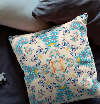 20" Blue White Filigree Indoor Outdoor Zip Throw Pillow