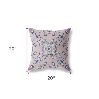 20” Lavender Blue Wreath Indoor Outdoor Zippered Throw Pillow