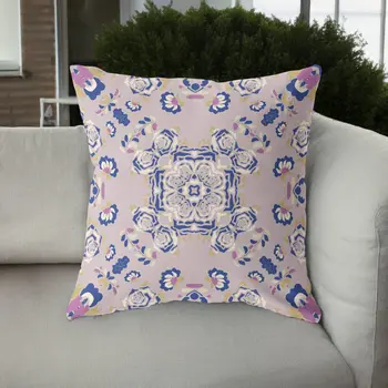 20” Lavender Blue Wreath Indoor Outdoor Zippered Throw Pillow