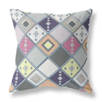 26” Beige Pink Tile Indoor Outdoor Zippered Throw Pillow
