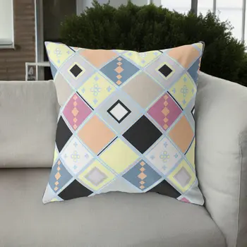 26” Yellow Pink Tile Indoor Outdoor Zippered Throw Pillow