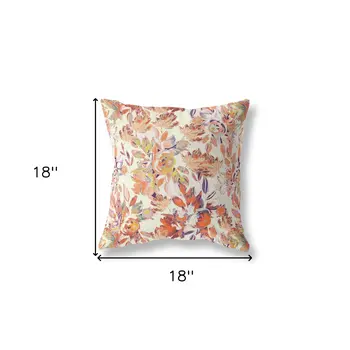 18” Peach Cream Florals Indoor Outdoor Zippered Throw Pillow