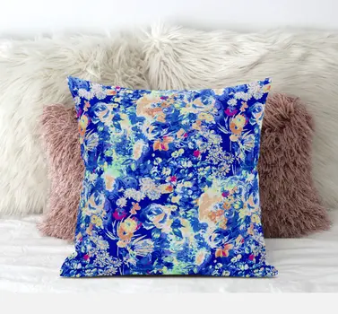 20" Bright Blue Springtime Suede Throw Pillow
