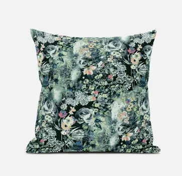 16" Green Black Springtime Suede Throw Pillow