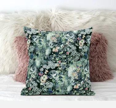 16" Green Black Springtime Suede Throw Pillow