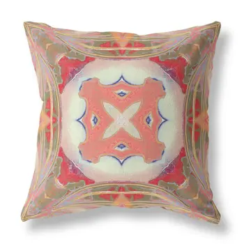 26” Peach Green Geo Tribal Indoor Outdoor Throw Pillow