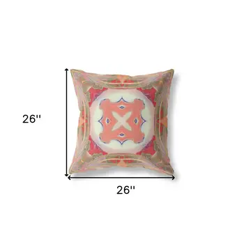 26” Peach Green Geo Tribal Indoor Outdoor Throw Pillow