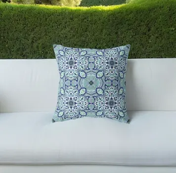 28" Blue Aqua Cloverleaf Indoor Outdoor Throw Pillow