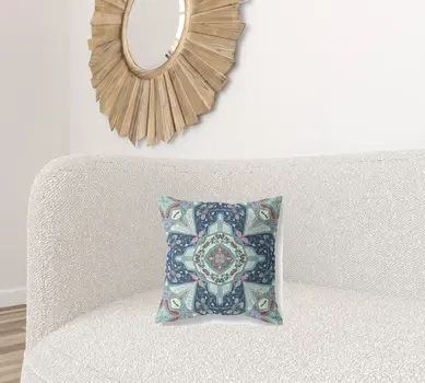 16" Aqua Blue Boho Chic Pattern Suede Throw Pillow