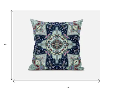 16" Aqua Blue Boho Chic Pattern Suede Throw Pillow